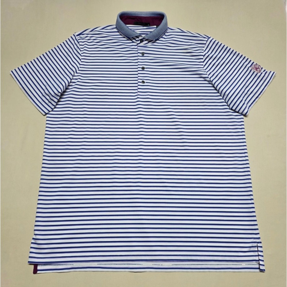 Greyson Men XL Striped Polo Shirt/Wht Blue Performance Pullover Stretch Reg Fit